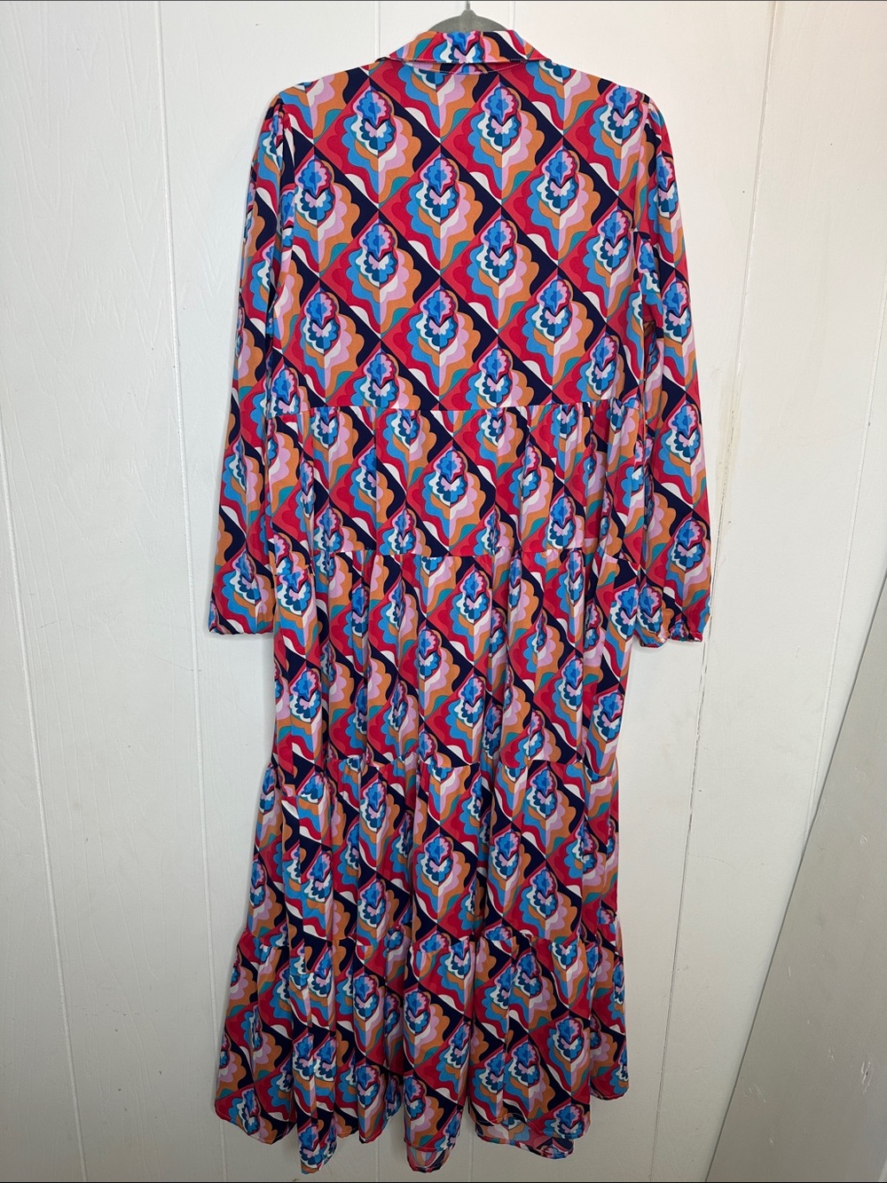 Source Unknown Pink and Blue Geometric Tiered Maxi Dress - Picture 7 of 10